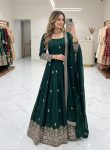 DESIGNER CHINON SILK EMBROIDERY 5 MM SEQUENCE WORK GOWN BOTTOM WITH DUPATTA GREEN