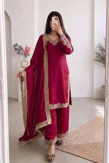 DESIGNER CHINON SILK EMBROIDERY & SEQUENCE WORK  TOP PALAZZO WITH DUPATTA RANI
