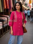 DESIGNER COTTON EMBROIDERY WORK TOP PINK