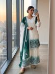 DESIGNER GEORGETTE EMBROIDERY WORK WITH JARKHAN DIAMOND  WORK  TOP PALAZZO WITH DUPATTA WHITE AND RAMA