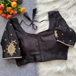 DESIGNER MALAI SATIN HAND WORK STITCHED BLOUSE BLACK