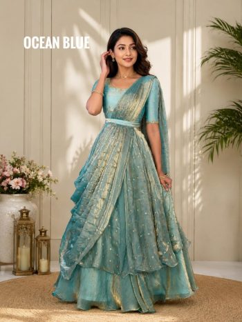 DESIGNER SPACE SILK SEQUENCE EMBROIDERY WORK LEHENGA CHOLI WITH DUPATTA SEA BLUE