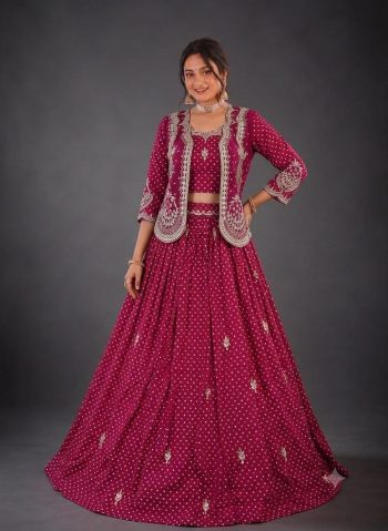 DESIGNER VICHITRA SILK EMBROIDERY THREAD & SEQUENCE WORK LEHENGA CHOLI WITH JACKET RANI