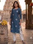 FANCY ART SILK EMBROIDERY WORK KURTI BLUE