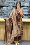 FANCY COTTON PRINTED WORK TOP BOTTOM WITH DUPATTA BROWN