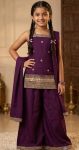 FANCY CREPE SEQUENCE  EMBROIDERY WORK KID'S TOP PALAZZO WITH DUPATTA PURPLE