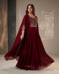 FANCY GEORGETTE MULTI SEQUENCE WITH EMBROIDERY WORK  KURTI MAROON