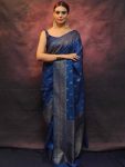 FANCY LICHI SILK WEAVING WORK SAREE WITH UNSTITCHED BLOUSE BLUE