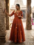 FANCY MUL COTTON EMBROIDERY WORK GOWN ORANGE