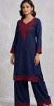 FANCY RAYON EMBROIDERY WORK TOP PENT SET NAVY BLUE