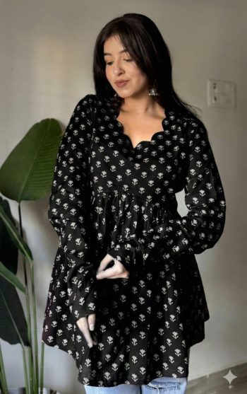 FANCY RAYON PRINT WORK TOP BLACK