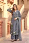 FANCY ROMAN SILK EMBROIDERY THREAD WORK TOP PALAZZO WITH DUPATTA GREY