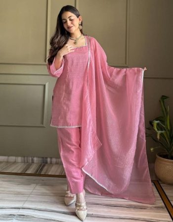 FANCY VYOM CRUNCHY SILK ZARDOSI WITH LACE WORK TOP PATIYALA WITH DUPATTA BABY PINK