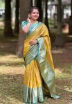 GEORGEOUS TISSUE SILK ZARI WEAVING WORK SAREE WITH UNSTITCHED BLOUSE YELLOW