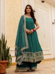 MODERN BANDHANI VICHITRA SILK EMBROIDERY & REAL MIRROR WORK GOWN BOTTOM WITH DUPATTA TEAL