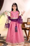 MODERN CHANDERI WEAVING DESIGN AND DORI LATKAN WORK KID'S LEHENGA CHOLI WITH DUPATTA PINK