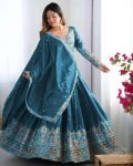 MODERN CHINON SILK EMBROIDERY SEQUENCE WORK LEHENGA CHOLI WITH DUPATTA TEAL