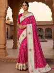 MODERN CREPE SILK BANDHANI PRINT WITH REAL MIRROR WORK SAREE WITH UNSTITCHED BLOUSE RANI