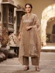 MODERN DHABU COTTON EMBROIDERY WORK TOP BOTTOM WITH DUPATTA CREAM
