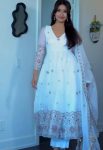 MODERN FENDY SATIN EMBROIDERY WORK WITH FANCY LACE WORK GOWN BOTTOM WITH DUPATTA WHITE