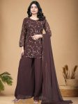 MODERN GEORGETTE EMBROIDERY WORK TOP SHARARA WITH DUPATTA CHIKU