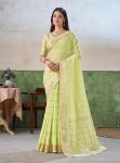 MODERN LINEN COTTON SILK PURE GOLD ZARI AND SELF DESIGN SAREE WITH UNSTITCHED BLOUSE PISTA