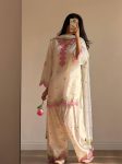 MODERN MUL CHANDERI EMBROIDERY WORK TOP PATIYALA WITH DUPATTA OFF WHITE