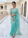 NEW ARRIVAL FENDY SATIN SILK PLAIN SAREE WITH  DOUBLE SEQUENCE AND EMBROIDERY JARI WORK UNSTITCHED BLOUSE RAMA