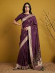 NEW ARRIVAL ORGANZA MEENAKARI ZARI WOVEN WORK SAREE WITH UNSTITCHED BLOUSE WINE
