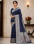 NEW ARRIVAL PAITHANI SILK WEAVING WORK SAREE WITH UNSTITCHED BLOUSE NAVY BLUE