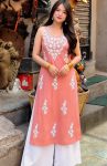 NEW ARRIVAL RAYON EMBROIDERY WORK KURTI PALAZZO SET PEACH