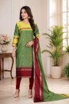NEW ARRIVAL SILK COTTON ZARI KANCHI BORDER WORK TOP WITH DUPATTA GREEN