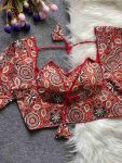 3RICH LOOK COTTON AJRAKH PRINT WORK STITCHED BLOUSE RED