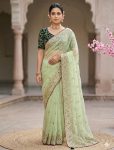 RICH LOOK GMY SILK EMBROIDERY  WORK WITH BADLO ZARI AND CUT WORK SAREE WITH UNSTITCHED BLOUSE PISTA