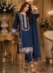 RICH LOOK SATIN RAYON EMBROIDERY THREAD WORK TOP BOTTOM WITH DUPATTA BLUE