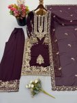 1TRENDING FAUX GEORGETTE EMBROIDERY SEQUENCE WORK TOP PALAZZO WITH DUPATTA FESTIVE WEAR WHOLESALE PRICE ETHNIC GARMENT (40)