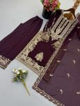 1TRENDING FAUX GEORGETTE EMBROIDERY SEQUENCE WORK TOP PALAZZO WITH DUPATTA FESTIVE WEAR WHOLESALE PRICE ETHNIC GARMENT (40)