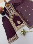 1TRENDING FAUX GEORGETTE EMBROIDERY SEQUENCE WORK TOP PALAZZO WITH DUPATTA FESTIVE WEAR WHOLESALE PRICE ETHNIC GARMENT (40)