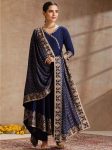 TRENDING RAYON EMBROIDERY WITH FOIL PRINT WORK ANARKALI BOTTOM WITH DUPATTA NAVY BLUE