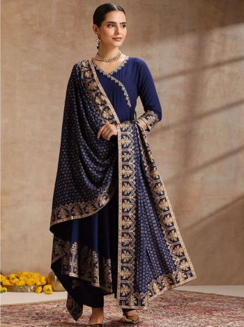 TRENDING RAYON EMBROIDERY WITH FOIL PRINT WORK ANARKALI BOTTOM WITH DUPATTA NAVY BLUE