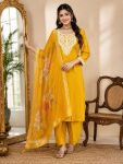 TRENDING ROMAN SILK EMBROIDERY WORK TOP BOTTOM WITH DUPATTA YELLOW