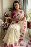 TRENDING SPACE SILK APLIC WORK WITH SEQUENCE  EMBROIDERY WORK SAREE WITH UNSTITCHED BLOUSE PINK