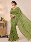TRENDING SPACE SILK GOLD BEADS WORK SAREE WITH UNSTITCHED BLOUSE PISTA