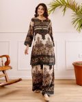 MODERN RAYON SLUB PRINTED WORK CO-ORD SET BLACK