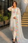 DESIGNER CHINON SILK EMBROIDERY  SEQUENCE WORK  TOP BOTTOM WITH DUPATTA OFF WHITE