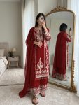 DESIGNER GEORGETTE EMBROIDERY SEQUENCE WORK  TOP PALAZZO WITH DUPATTA RED