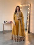 DESIGNER GEORGETTE EMBROIDERY SEQUENCE WORK  GOWN BOTTOM WITH DUPATTA YELLOW