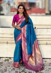 BOLLYWOOD SOFT SILK GALA PLAIN  WITH KADIYAL PAITHANI WEAVES WORK SAREE WITH UNSTITCHED BLOUSE RAMA