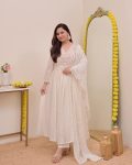 DESIGNER CHANDERI SILK EMBROIDERY SEQUENCE WORK TOP BOTTOM WITH DUPATTA OFF WHITE