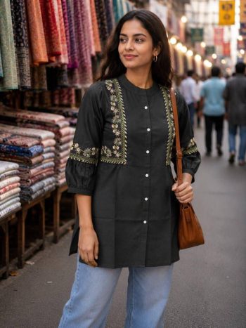 DESIGNER COTTON EMBROIDERY WORK TOP BLACK